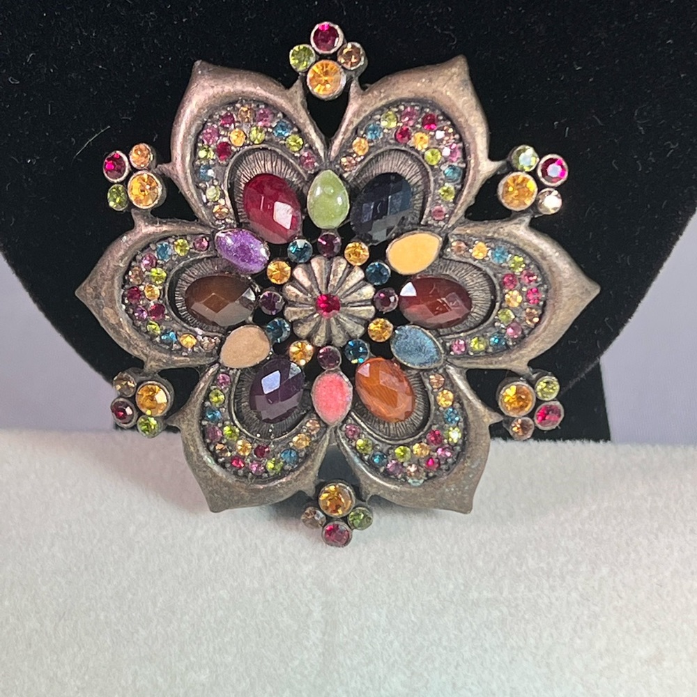 Vintage Brooch Floral with multi-colored stones - Picture 4 of 6